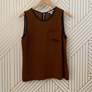 J. Crew 100% silk sleeveless tank shell blouse blue trim top classic old money 6